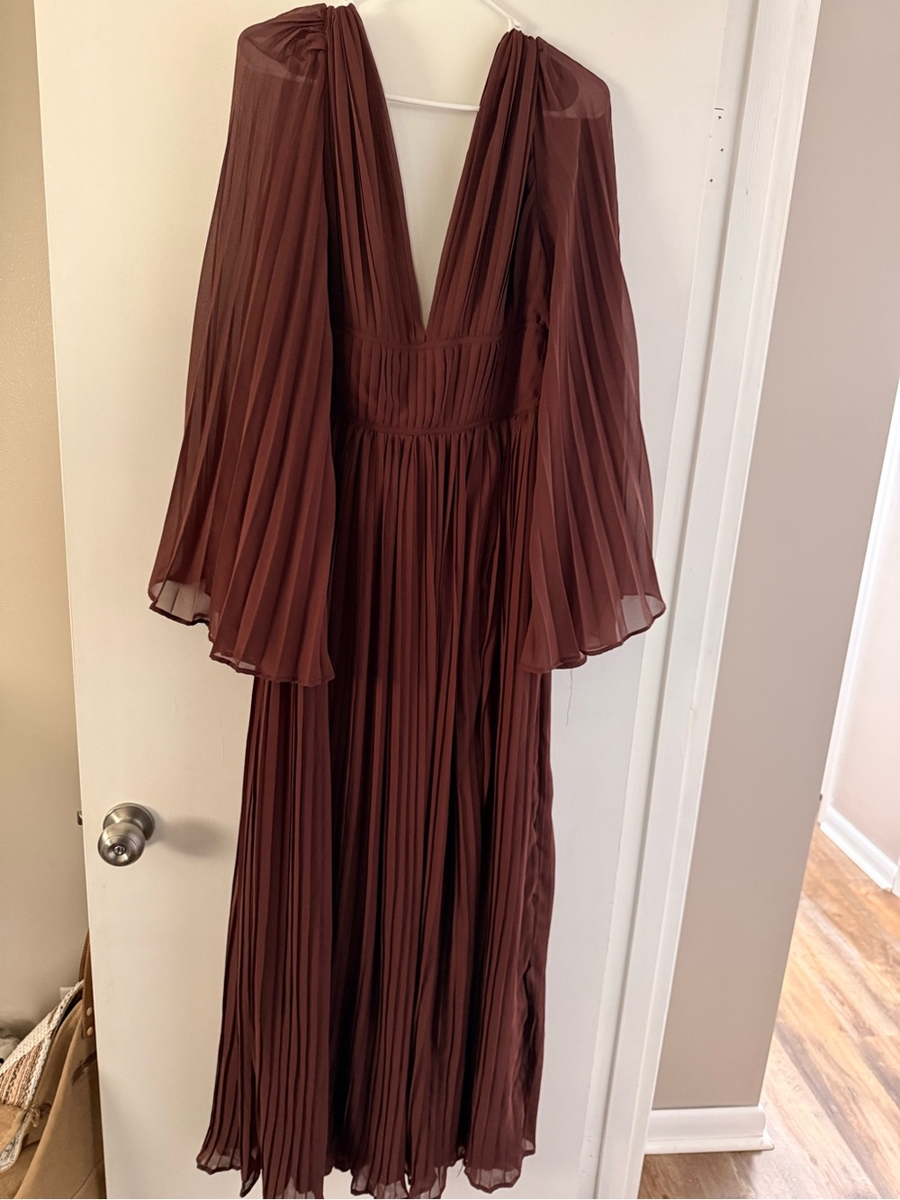 Boohoo Chocolate Brown Pleated Maxi Dress
